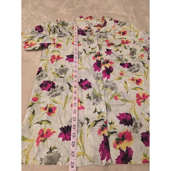 Soft Surroundings Jordan VTG 100% Linen Watercolor Floral Button Down Shirt M - Picture 8 of 9